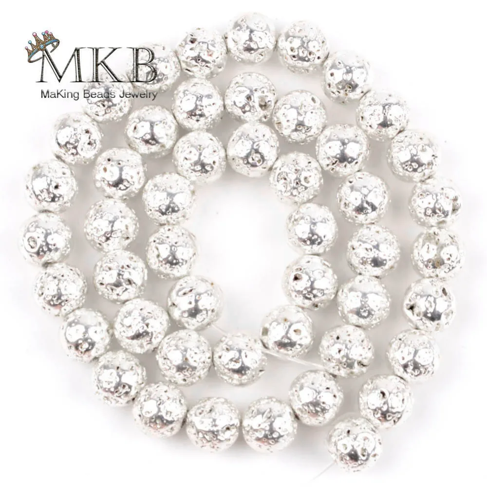 

Silver Lava Hematite Round Beads 4/6/810mm Natural Stone Beads For Making Jewelry 15inches Spacer Loose Beads Fit Diy Bracelet