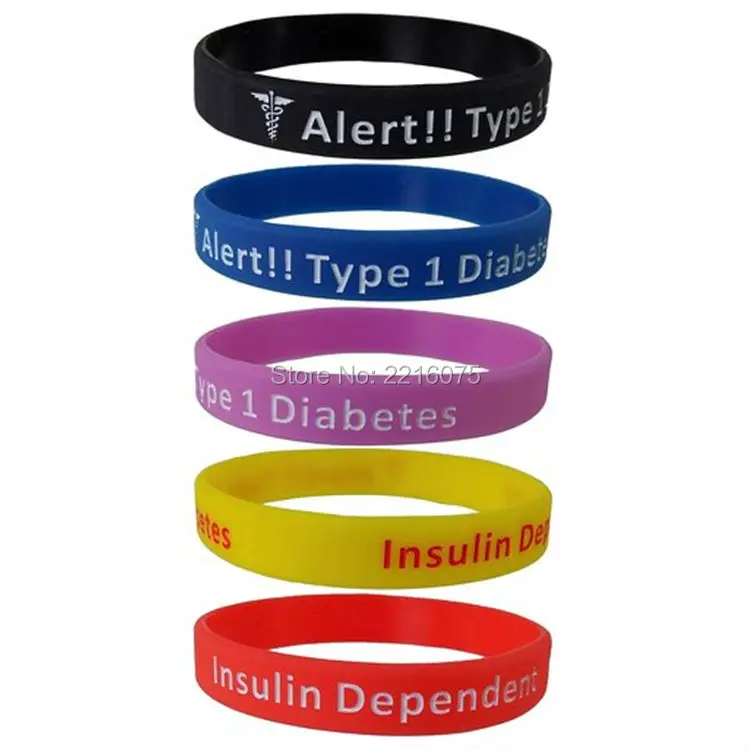 300pcs Alert Type 1 Diabetes Insulin Dependent silicone wristband