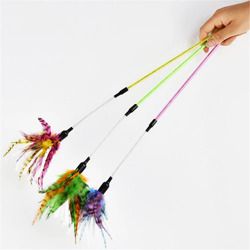 3Colors Cat Feather Toys Cat Teaser Cat Sticks Paper Stipe Spiral Feather Stick kitten interactive toys
