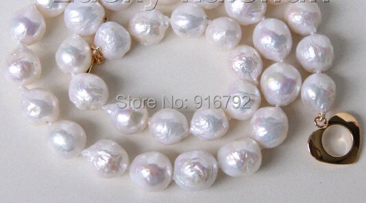 

free P&P >>>>>17" 11mm baroque white Reborn keshi pearls necklace filled gold clasp
