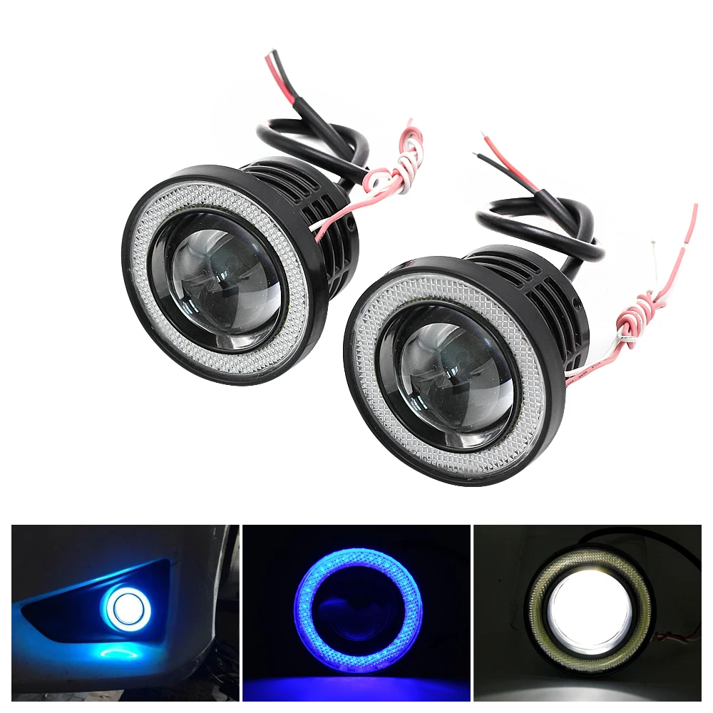 

2pcs 2.5 3.0 3.5 inch COB LED Car Angel Eyes Fog Light 64/76/89mm Projector DRL Lights Auto Driving Lights 12V DC