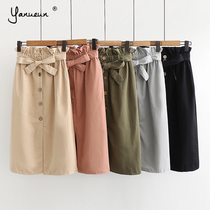 Yanueun юбки на пуговицах с карманами и бантиком, повседневные женские стильные юбки, лето, весна, осень, для женщин