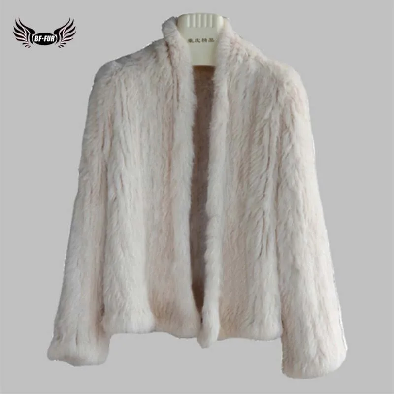 

2019 Women Rabbit Real Fur Coat Knitted Solid Color 60 cm Autumn Winter Women's Jacket Cute Fashion Casual Outwear For Female