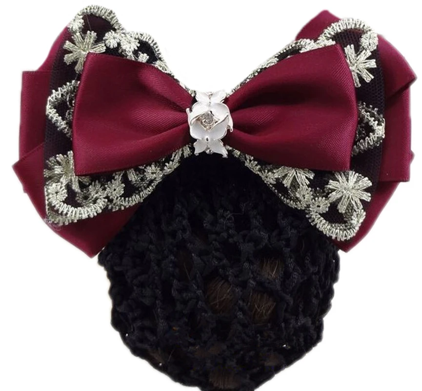 

Fashion Office Lady Lace Bow Tie Barrette Hair Clip Cover Bowknot Net Bun Deep Snood for Long Hair Hair Accestory