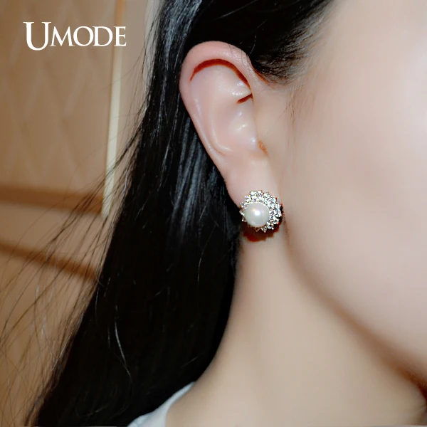 UMODE Noble Shaped Synthetic Pearl Earrings French Clip Stud Earrings Semi Joias New Rose Gold Color Jewelry Aretes UE0161A