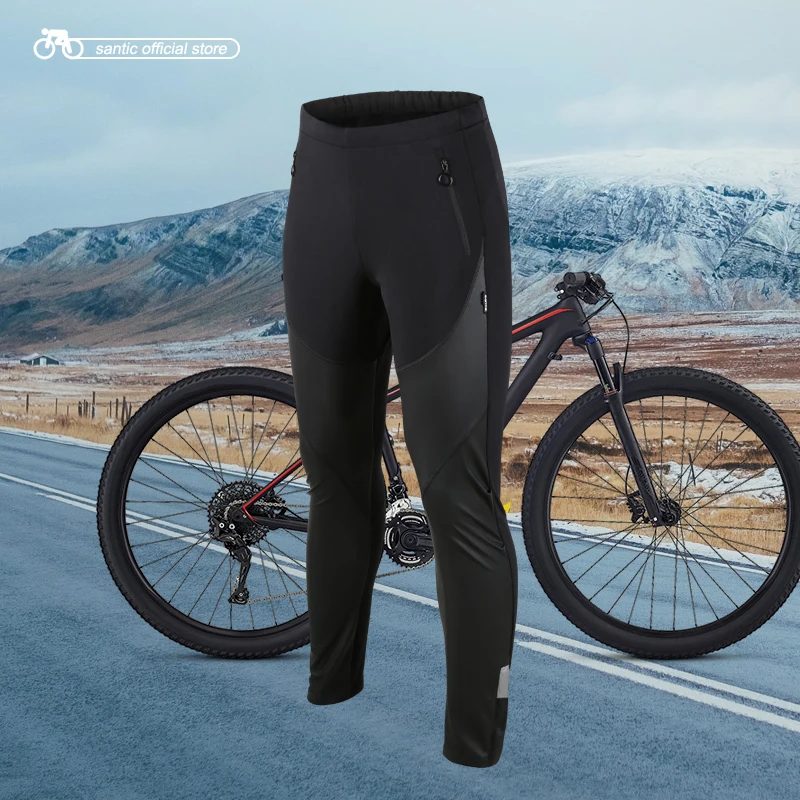 Santic Men Cycling Windproof Pants Full Long Pant Winter Two Fabrics Sport Cycling Running Leisure Fleece Pants Asian S-3XL 4093 spyder men s tarantula shell pant