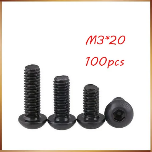 

drywall free Shipping 100pcs M3x20 mm M3*20 mm yuan cup Half round pan head black grade 10.9 carbon Steel Hex Socket Head Cap