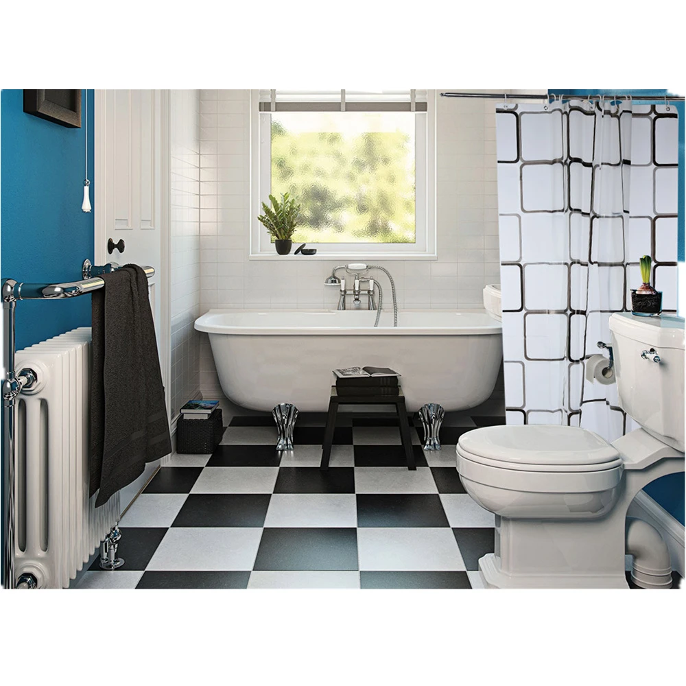 Durable Black White Checkered Pattern PEVA Waterproof Bathing Shower