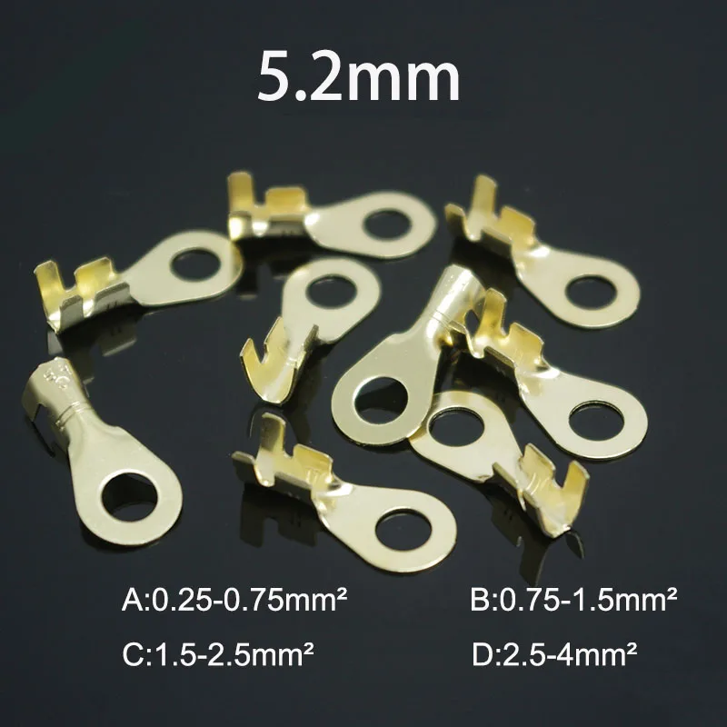 50pcs/lot 5.2 round lug cold pressing terminals M5 terminal For 0.25