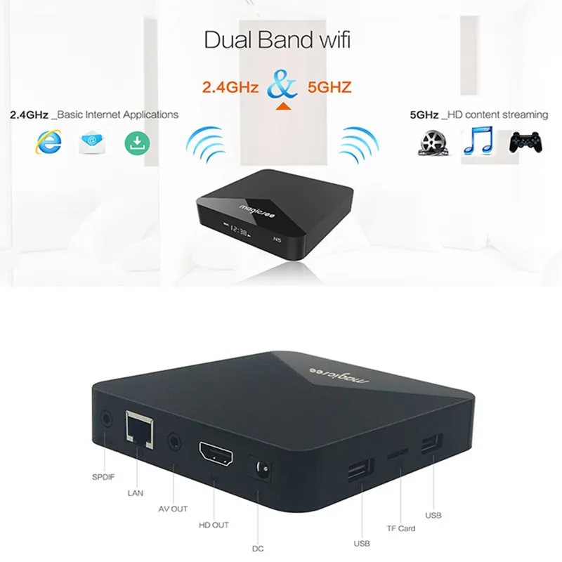 MAGICSEE N5 Android tv Box OS tv Box Amlogic S905X Android 7.1.2 2 Гб ОЗУ 16 Гб ПЗУ 2,4G 5G WiFi 100 Мбит/с BT4.1 поддержка 4K H.265