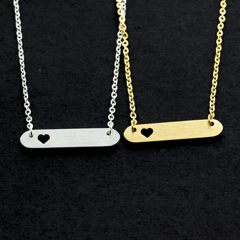 

Wholesale 10pcs/lot Stainless Steel Ketting Cutout Love Heart Long Bar Pendant Necklace Women Men Boho Jewelry Mothers Day Gifts