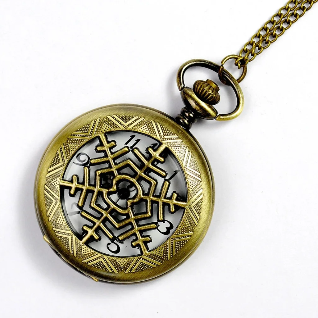 Ретро-тренд большие карманные часы Снежинка узор бронзовые карманные часы кварцевые часы с ожерелье романтические подарки