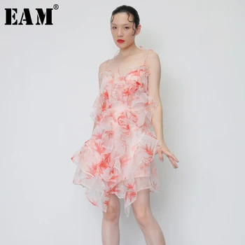 

[EAM] 2020 New Spring Summer Strapless Sleeveless Sling Backless Ruffles Stereoscopic Irregular Dress Women Fashion Tide JY082