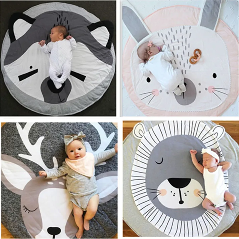 

90CM Baby Play Mats Cotton Cartoon Lion Round Kid Crawling Carpet Floor Rug Newborn Crawling Mat Baby Room Decoration Blanket