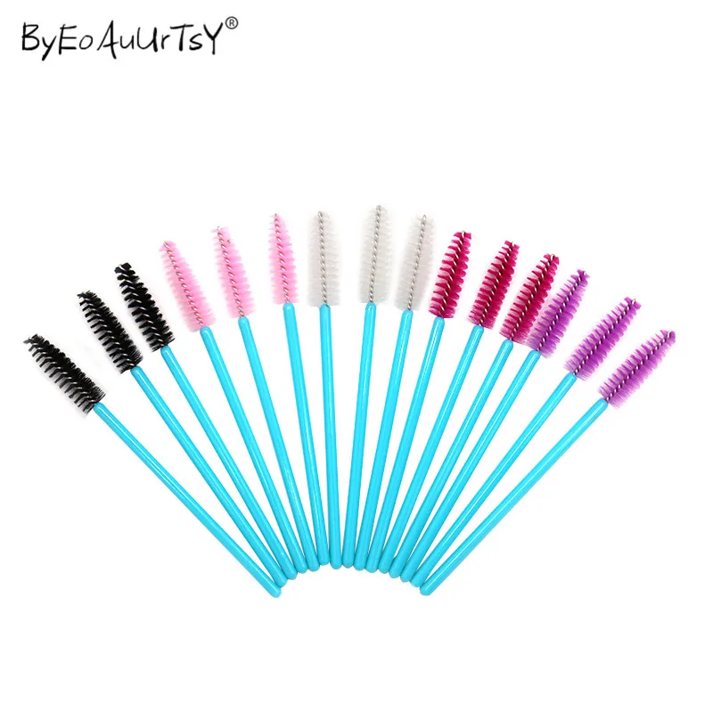 50Pcs Disposable Nylon Mascara Wands Blue Golden Blue Beauty Handle Brushes Lashes Makeup Brushes Eyelash Extension Tools