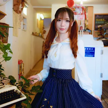 

2019 Sale Rushed New In The Autumn Of Japanese Lolita Round Neck Long Sleeve White Embroidery Tie Coat Of Cultivate Morality