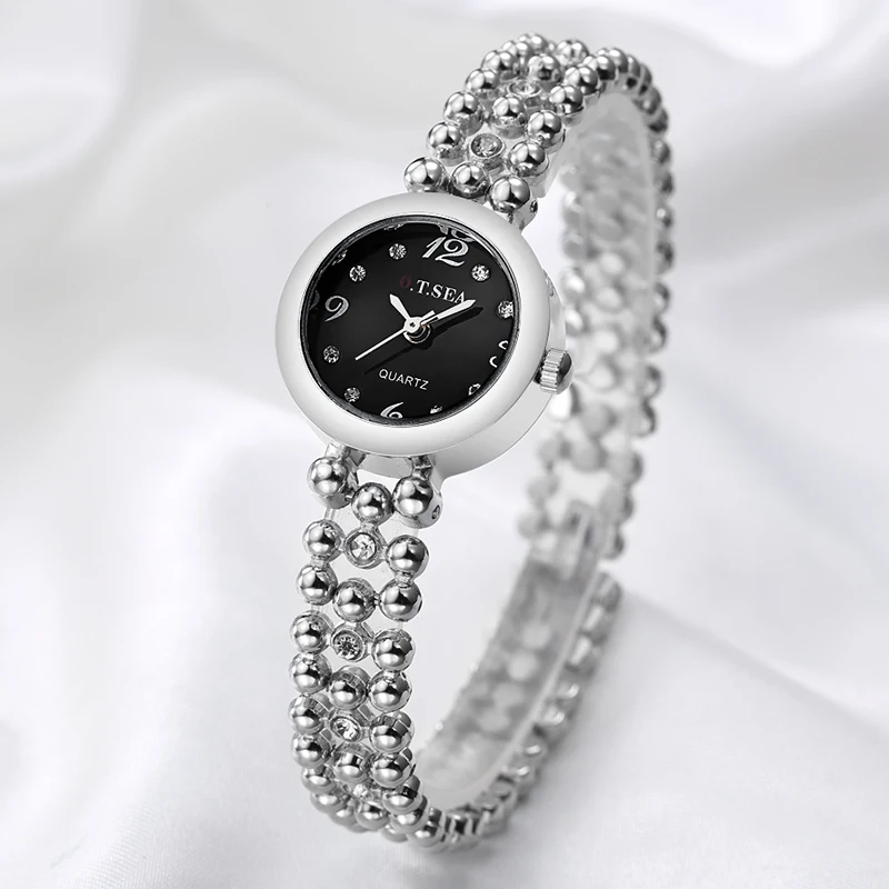 Лидер продаж O. T. SEA Брендовые Часы с браслетом из нержавеющей стали женские часы с кристаллами под платье кварцевые наручные часы 6 цветов OTS082 - Цвет: SILVER BLACK