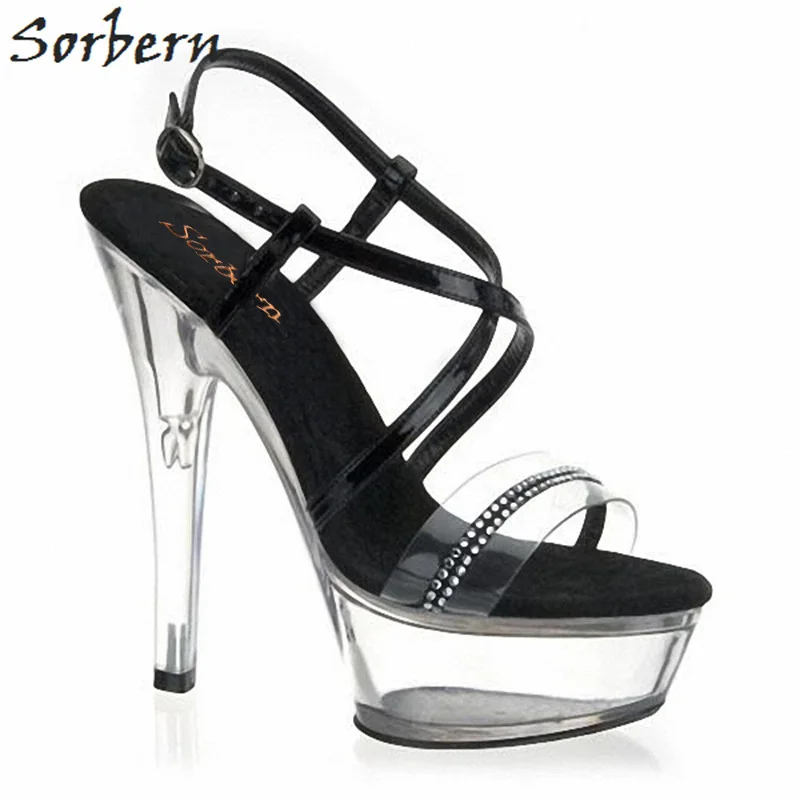 Mode Clair Haute D'été Cravate Semelle custom Noir Talons Sandalias Chaussures Strass Partie Sandales Color Marque Sorbern Transparent Designer Femmes Fwdqw