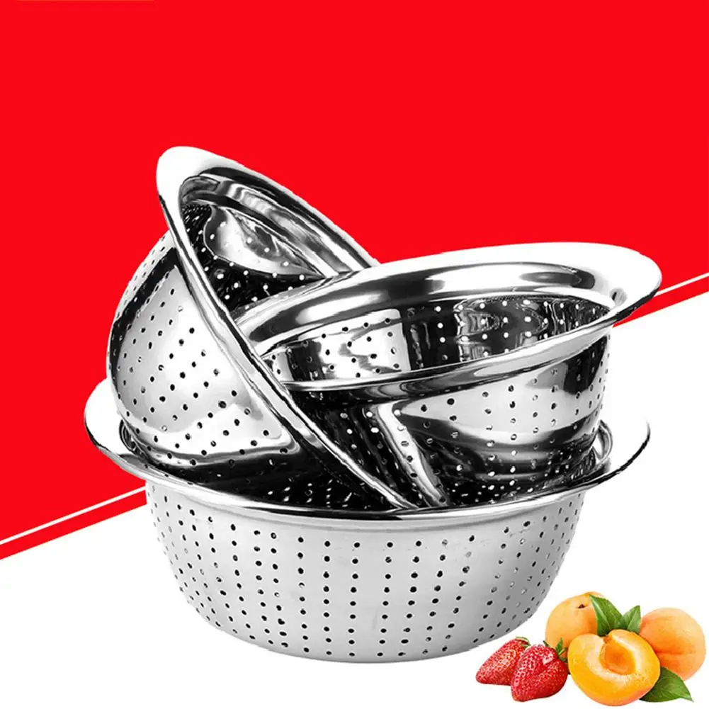 

Thicken Stainless Steel Rice Washer Drain Basket Kitchen Vegetables Fruit Washing Storage Leaking Drainer Colanders&strainer