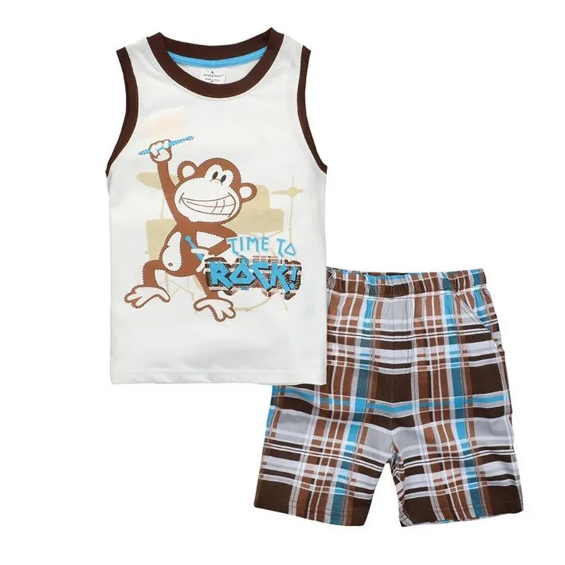 

boys new 2018 cotton sleeveless clothing sets children summer cartoon pajamas suits for baby girls