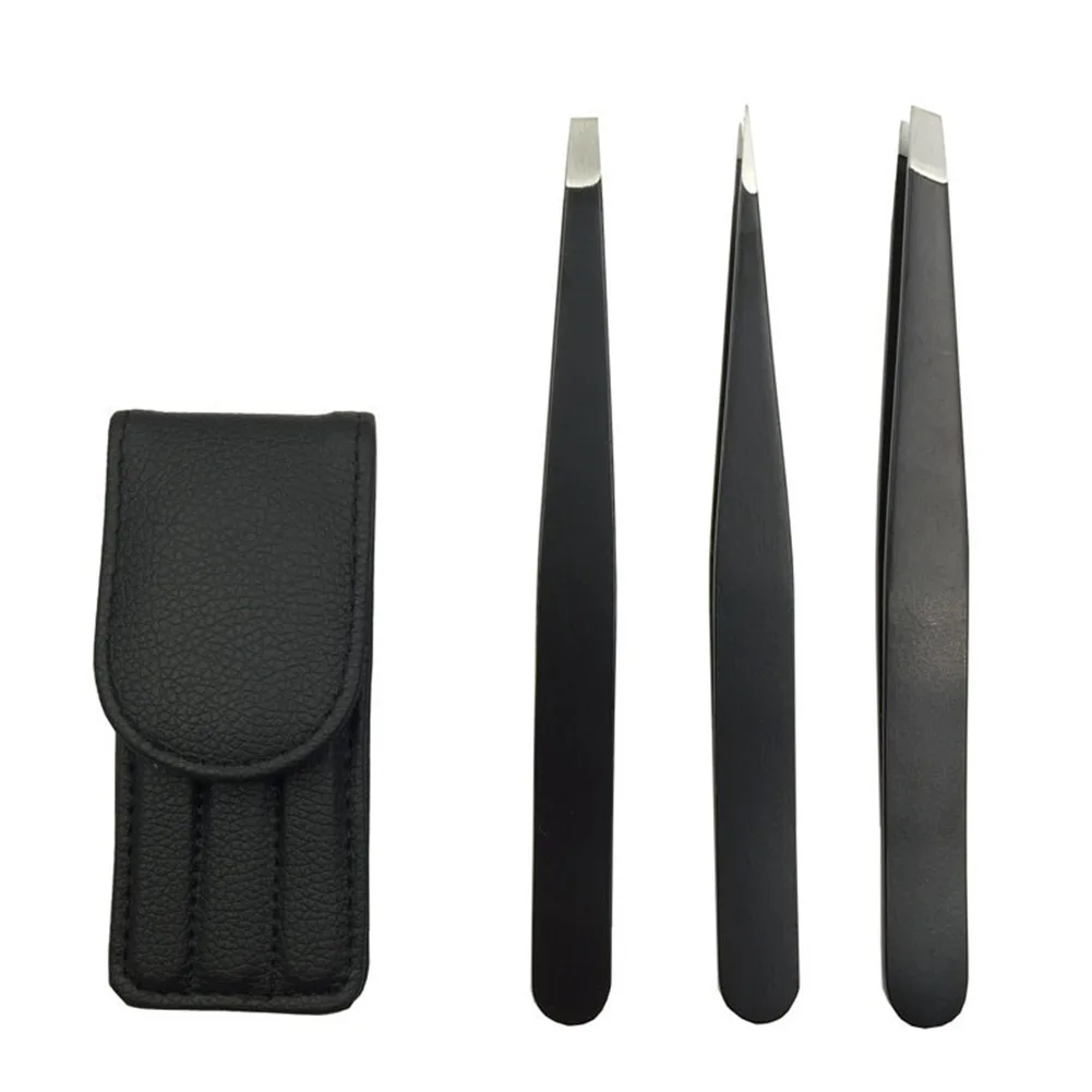 

3pcs Stainless Steel Pincer Travel Tip Gift Splinter Eyebrow Removal Ingrown Hair Professional Tool Small With Case Tweezer Set