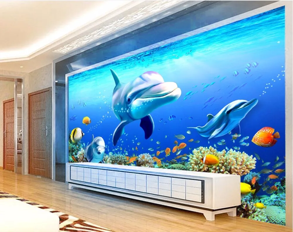 

3d wallpaper custom mural photo Marine world coral dolphins room decoration painting 3d wall murals wall paper for walls 3 d