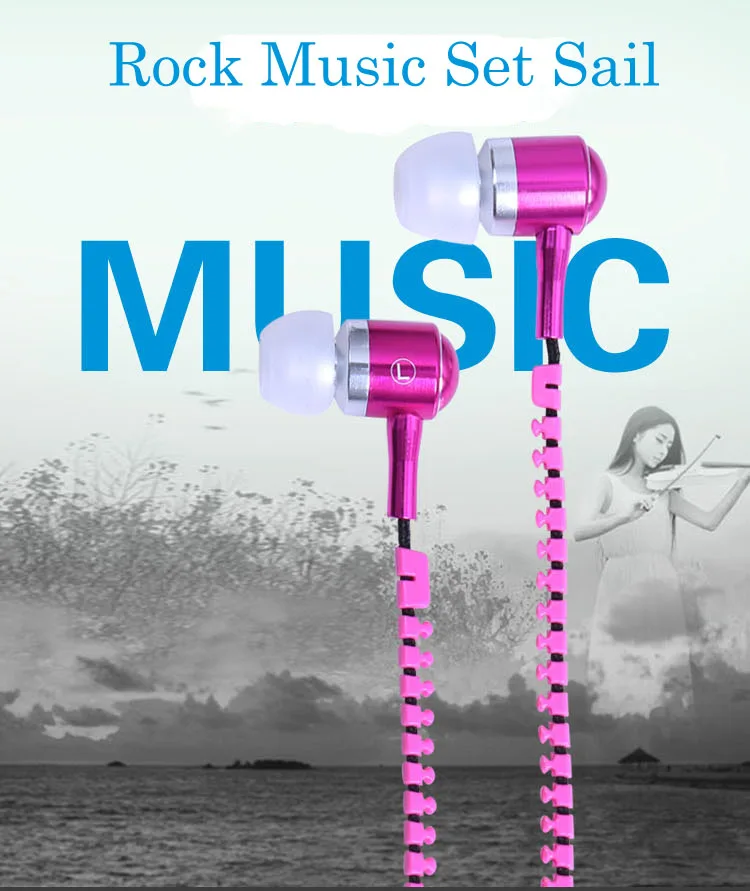 

2018 Brand Colorful Zipper Earphones 3.5mm Earphone with Microphone Mic for iPhone Android Pink Blue Black White Purple