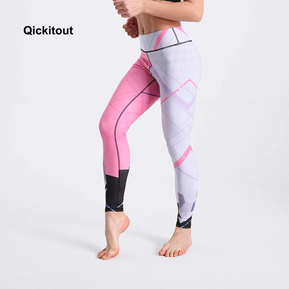 Qickitout Модные женские леггинсы летние длинные штаны розовые белые полосатые лоскутные сексуальные повседневные штаны с высокой талией для фитнеса