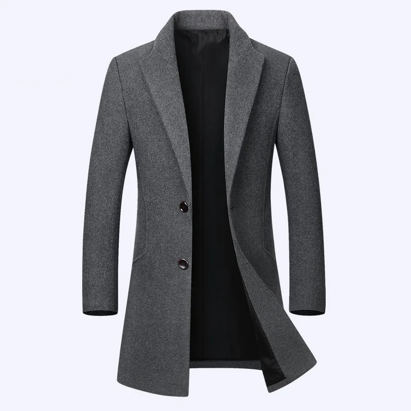 High Quality Autumn Winter Men's Long Woolen Jacket Fashion Lapel Slim ...