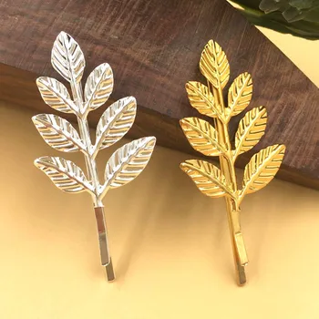 

38*28mm Retro Filigree Leaf Olive Branch Bobby Hairpins Blanks Findings DIY Women's Bride Hair Clips Making Multi-color Plated