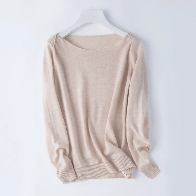 

2019 spring and autumn low collar cashmere sweater solid color Slim large size long-sleeved sweater women's word collar