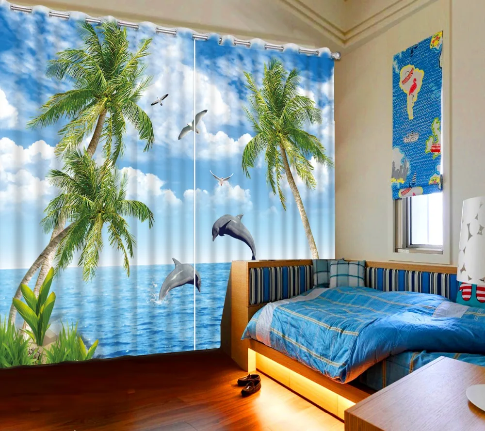 

Photo custom any size blackout curtains for living room dolphin beach tree window curtains for living room