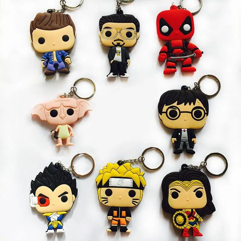 

Anime Harri Potter Dobby Wonder Woman Deadpool Naruto Vegeta PVC Action Figure Keychain Phone Strap Pendants Toy Gift