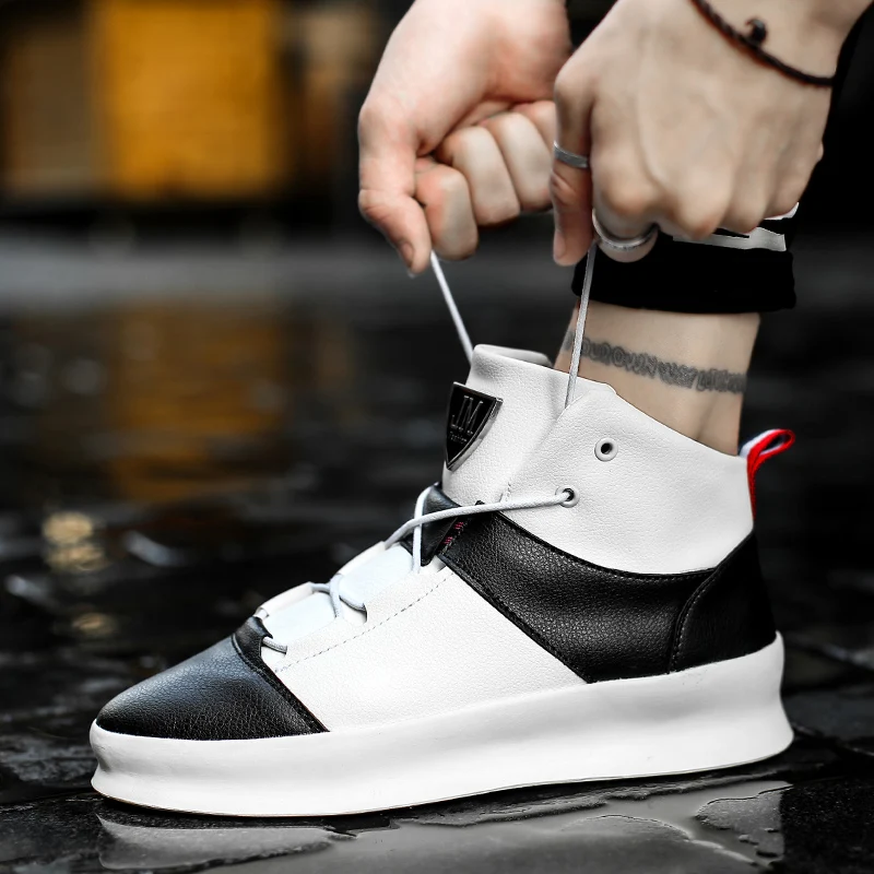 

Men chunky sneakers 2018 Spring New Lace-Up hip hop Ankle Boots Autumn High Top Shoes Men Casual Shoes