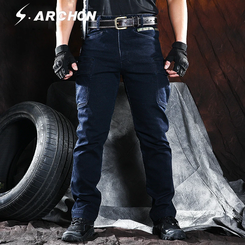 S. ARCHON ветрозащитные военные джинсовые штаны мужские с несколькими карманами дышащие тактические джинсы-карго мужские повседневные армейские мотоциклетные джинсы