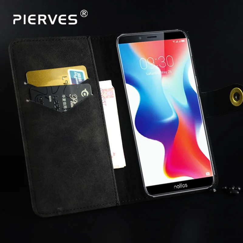 

Pierves Handmade Retro Flip Cover with Snap Magnetic Closu Vintage Leather Wallet Phone Case For TP-link Neffos X9