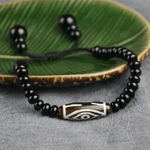 Тибетский браслет с Бусиной Дзи Черный Камень Агат Разного Стиля Тибет модные украшения для мужчин и женщин