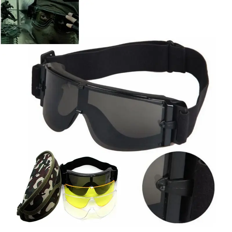 

USMC UV400 X800 Tactical Hunting Shooting Glasses Airsoft Goggles Safety Outdoor Sport Glasses Eye Protection Sungalsses 3 Lens