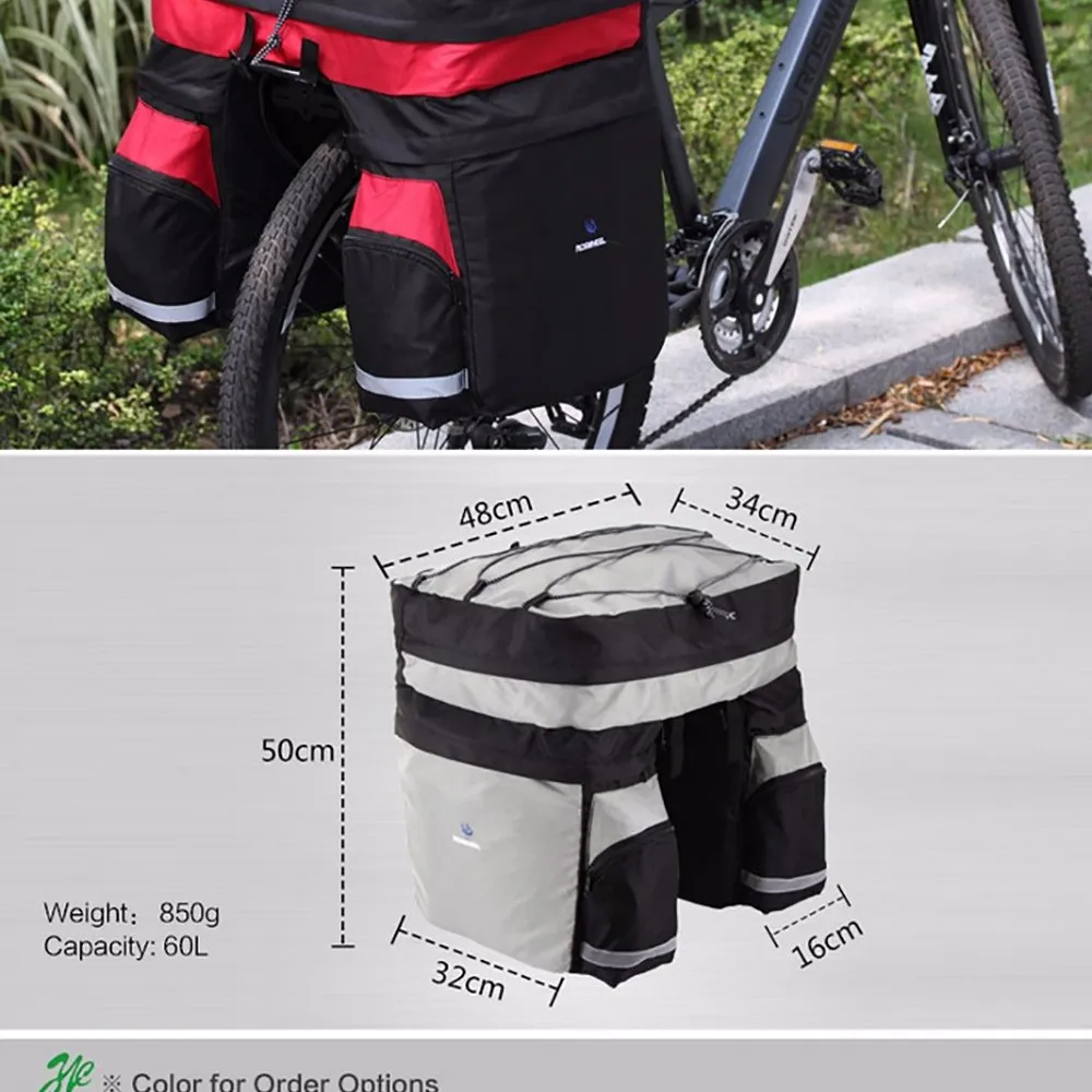 Perfect ROSWHEEL 60L Waterproof Mountain Road Bicycle Bike Bag Cycling Luggage Rear Rack Tail Seat Trunk Container Pannier Rain Cover 1