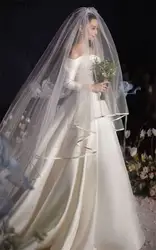Для женщин свадебное платье фата два слоя тюля Лента Край Свадебные аксессуары для вуалей