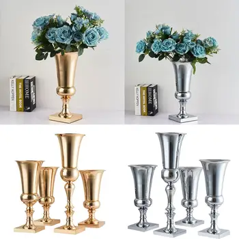 

Luxury Europe Iron Art Tabletop Vase Flower Port Silver Gold Color Height 49/43/40CM For Home Wedding Party Decoration