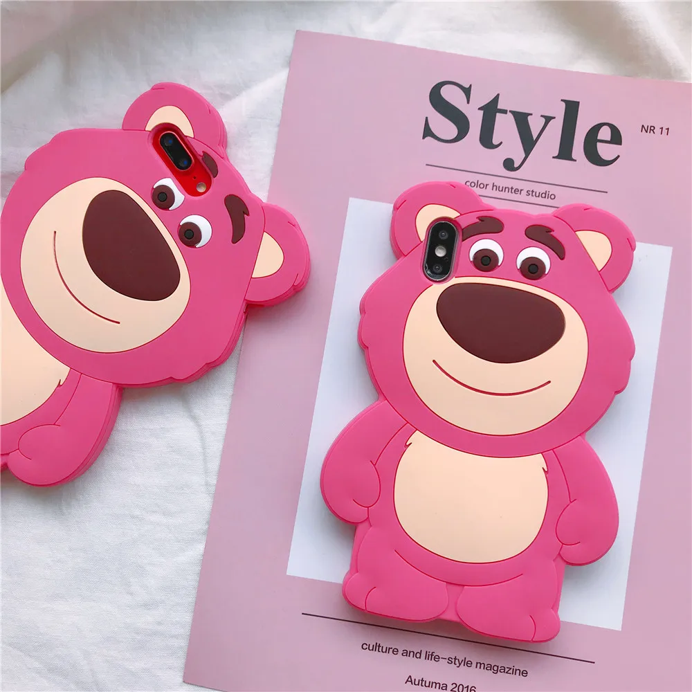 

2019 Cute Strawberry Bear Phone Case For iphoneX/XS/XR/XSMAX,Soft Silicone Cover For iPhone 6/6Plus/7G/8G/7lus/8Plus Fitted Case