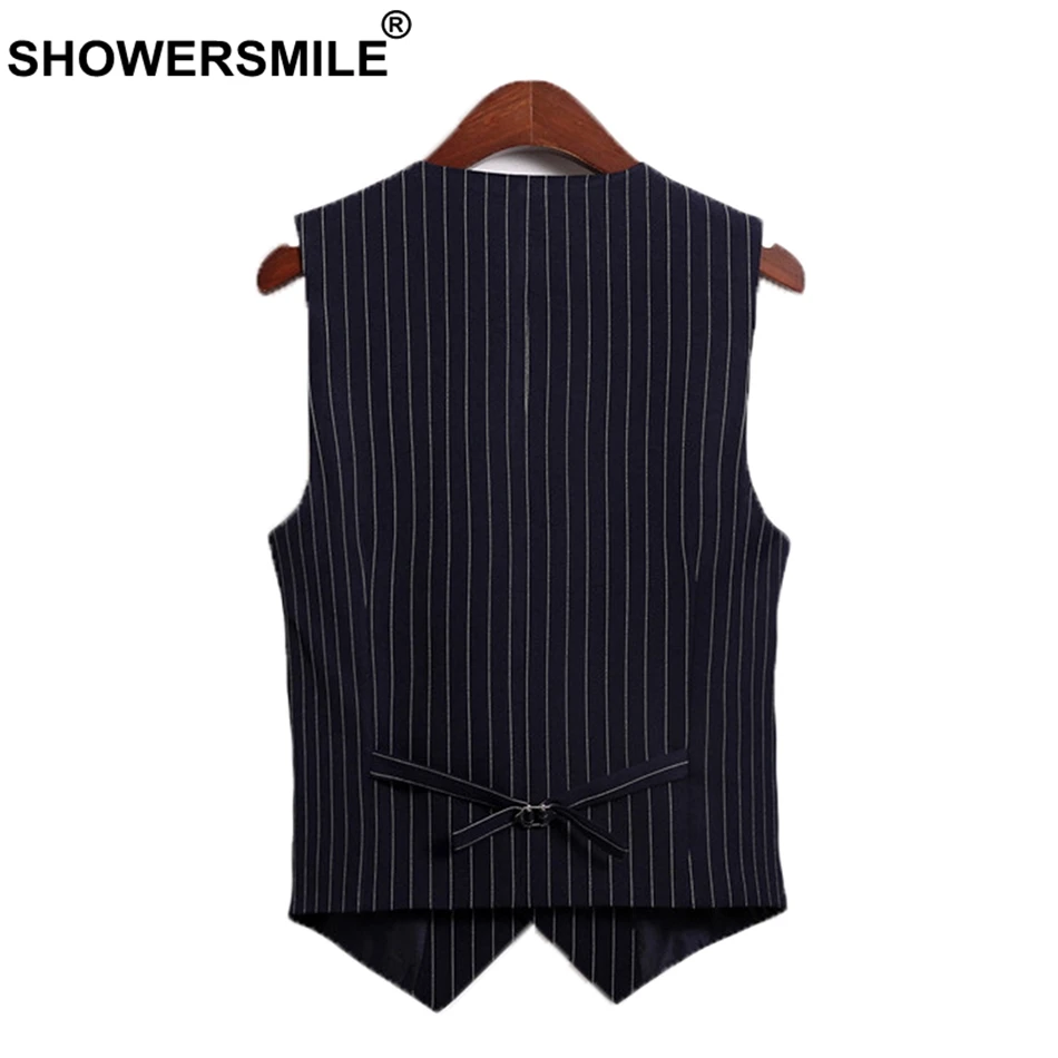 SHOWERSMILE Stripe Vest Women Navy Office Lady Sleeveless Jackets Female Cotton Slim Fit Thin Ladies Spring Autumn Waistcoat 3XL