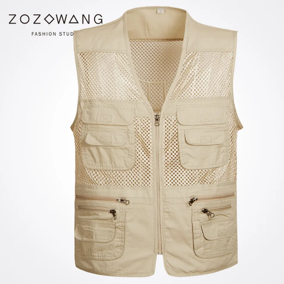 Zozowang 2017 new solid v-neck zipper spring summer autumn plus size 3XL waist coat men fashion Multi-pocket vest men Khaki Zozowang 2017 new solid v-neck zipper spring summer autumn plus size 3XL waist coat men fashion Multi-pocket vest men Khaki