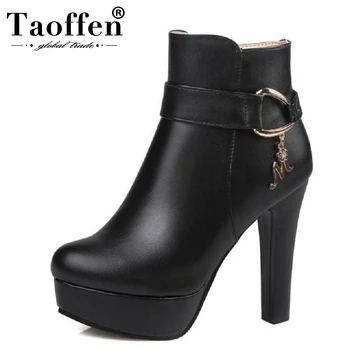 

TAOFFEN Ladies Platform Ankle Boots Women High Heel Shoes Autumn Winter Warm Zip Botas Mujer Heeled Footwear Size 32-43