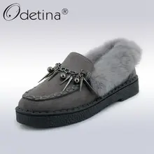 Odetina/Новинка года; модные лоферы с лисьим мехом; женская повседневная обувь на плоской платформе без застежки; женская обувь с металлическим украшением; большие размеры 45