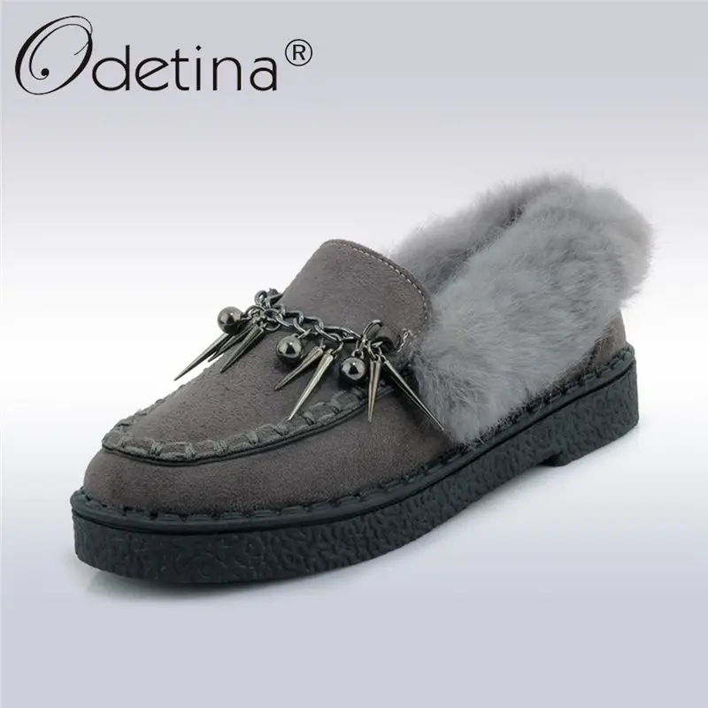 Odetina/2017 г. новые модные лоферы с лисьим мехом женская повседневная обувь на