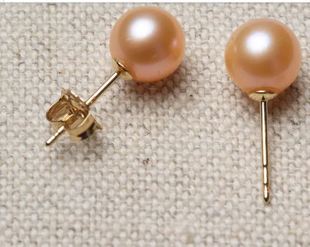 

Beautiful a pair 10-11mm AAA south sea round gold pink pearl stud earrings14k