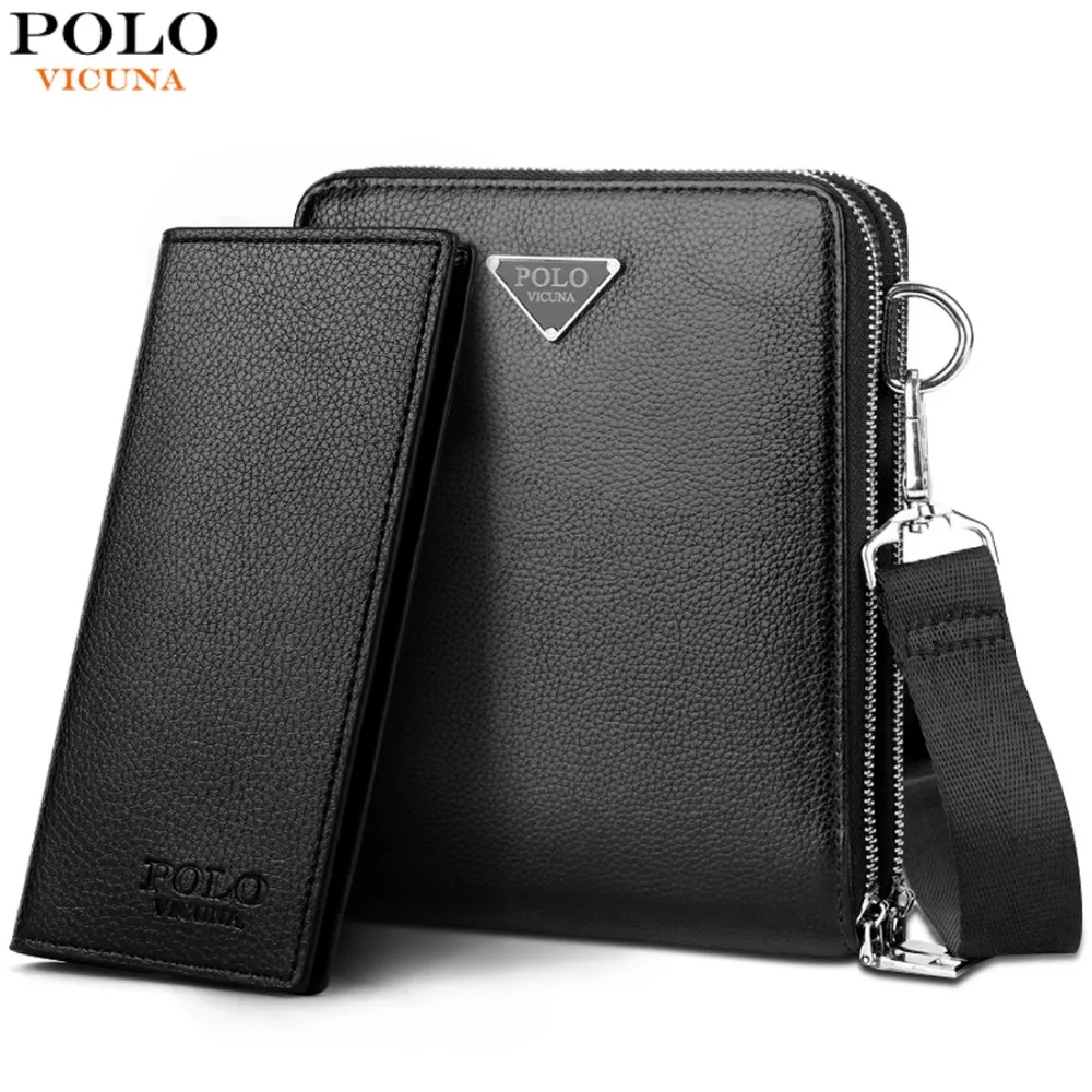 Goedkoop VICUNA POLO Merk Dubbele Pocket Mannen Tas Messenger Tassen Lederen Mannen Schoudertas Business Handtas Travel Crossbody Bag Mannelijke