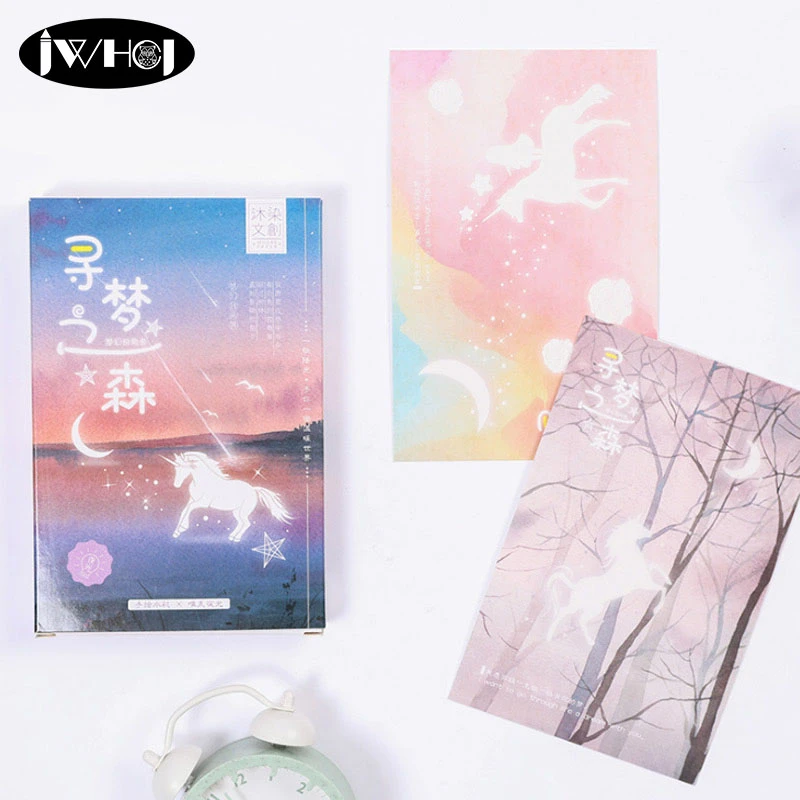 30 Pieces Reve Foret Licorne Carte Postale Lumineuse Saint Valentin Nouvel An Carte De Voeux Cadeau D Anniversaire Message Cartes De Remerciement Aliexpress